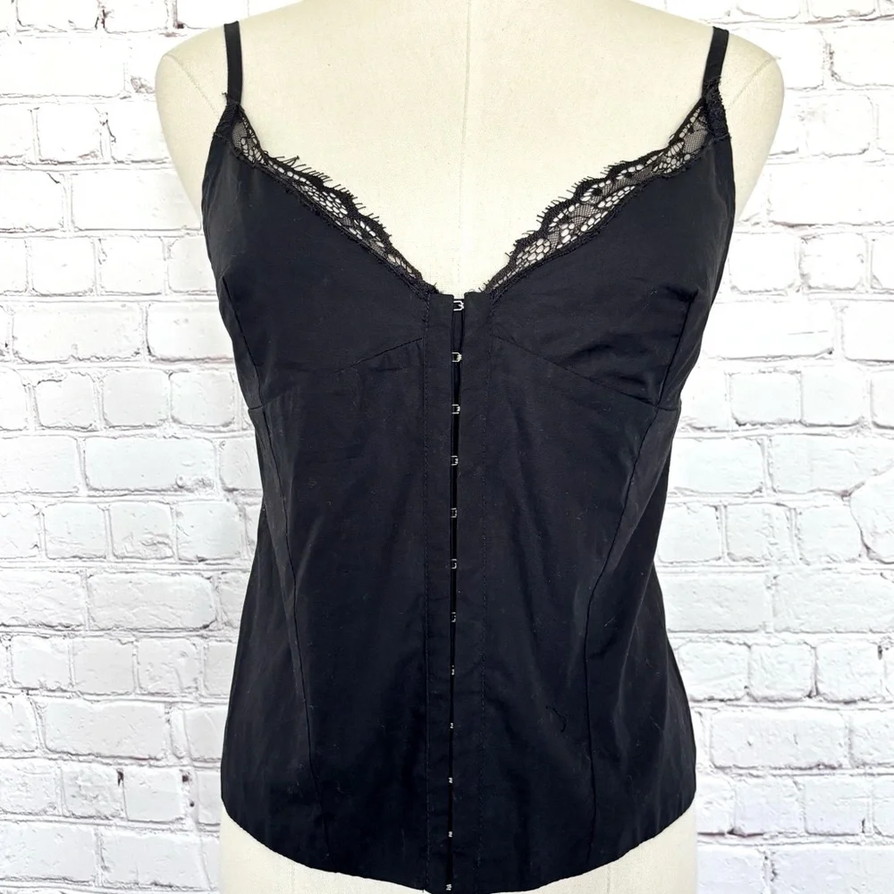 ZARA Sleeveless Black Cotton Lace Trimmed Corset Tank Top--NEW--M
